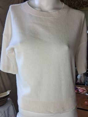 Magaschoni Cream Short-Sleeve Crewneck Sweater XS